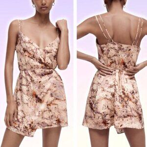 NWT ZARA Satin Effect Print Wrap Dress Size Medium